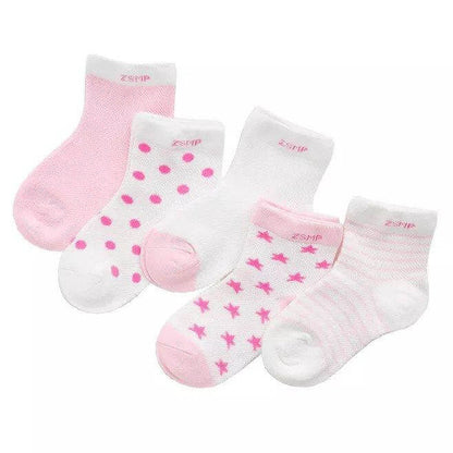 5 Pairs Children's Socks Cotton Kids Summer Mesh Socks Ultra-thin Breathable Stars and Moon - Beltbuy Store